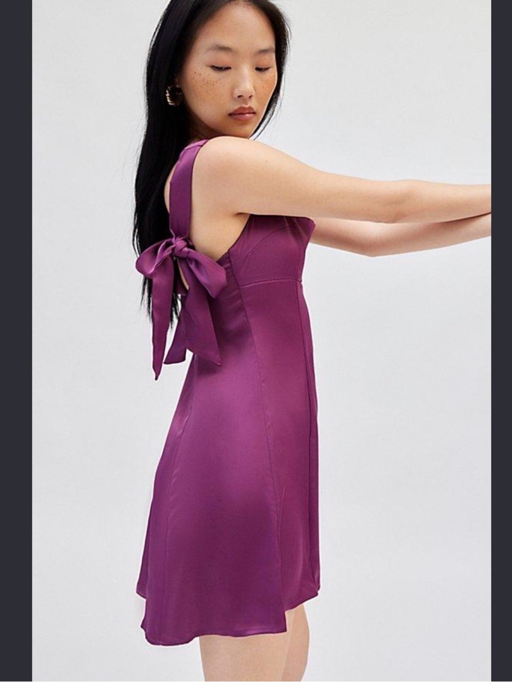 Urban Outfitters Bri Double Bow Satin Square Neck Mini Dress Purple Small